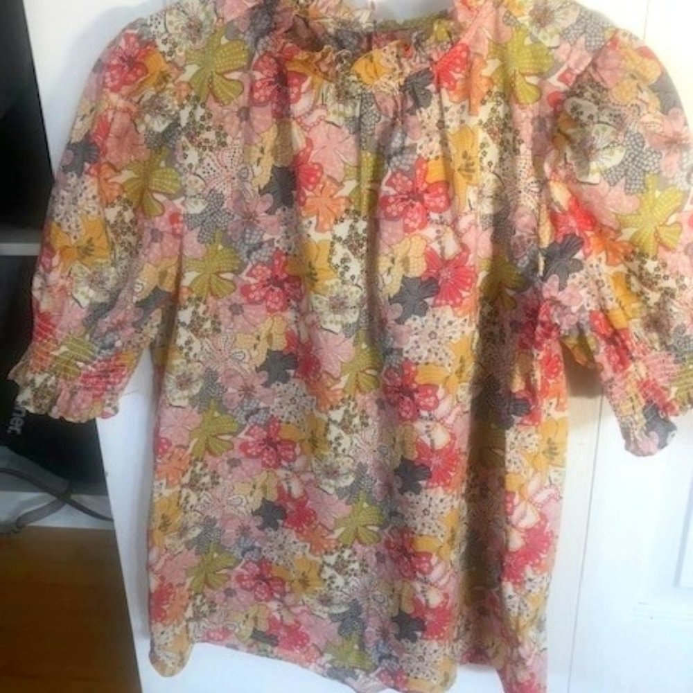 XS J Crew Smocked Neck Puff Sleeve Top Cotton Floral Liberty